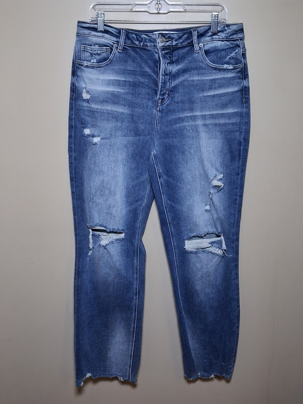 MICA MDP-T3027 High Rise Straight Leg Button Fly Distressed Jeans; Size 31